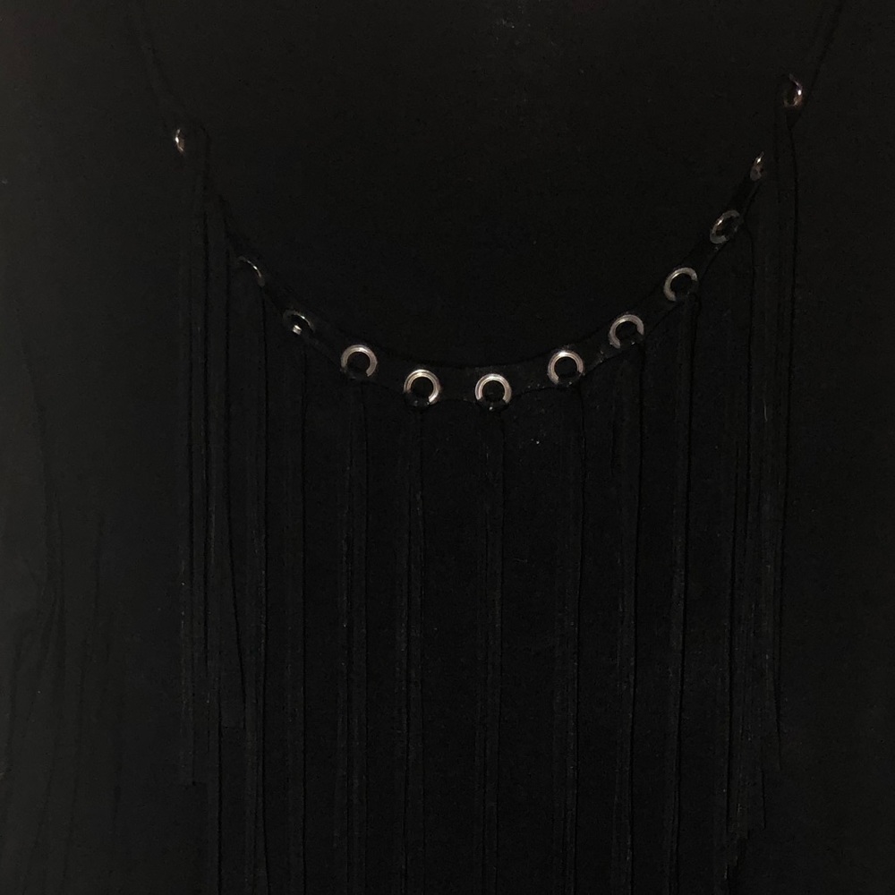 Long sleeve fringed neck blouse
